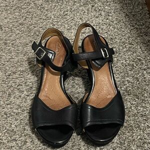 Clarks Women's Black Wedge Sandals
